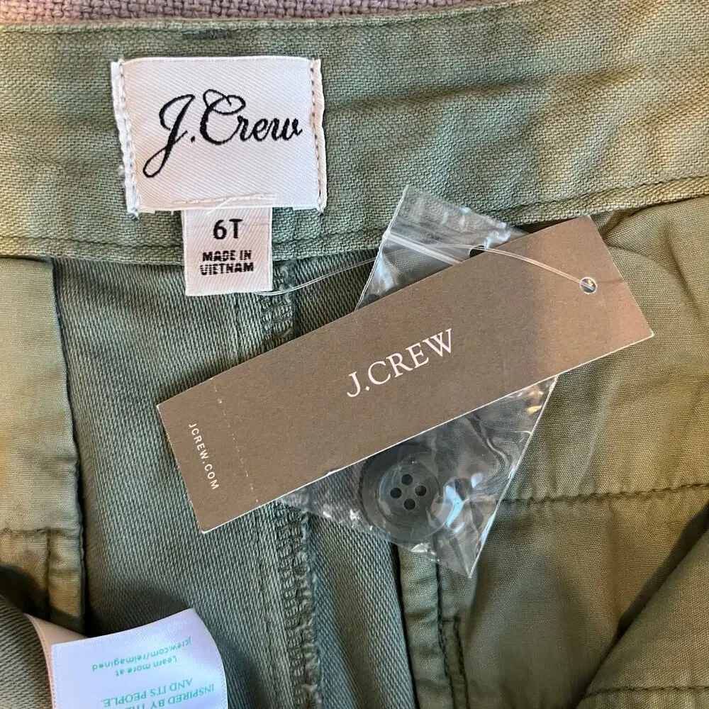 J.Crew Camp Utility Pant Tapered Leg 100% Cotton in Green Style AQ636 Sz. 6 Tall